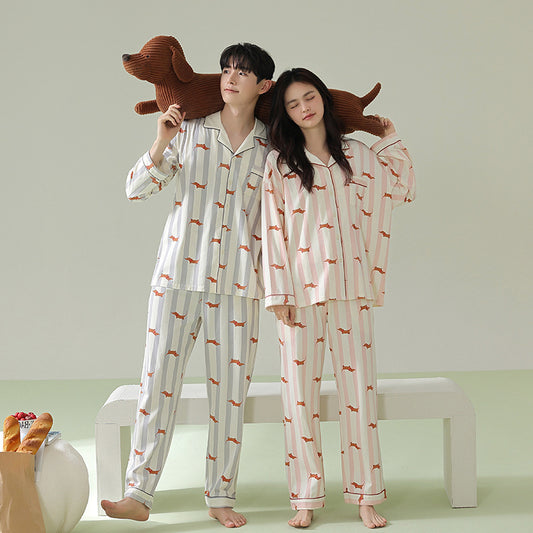 Fashionable Pure Cotton Couple Pajamas